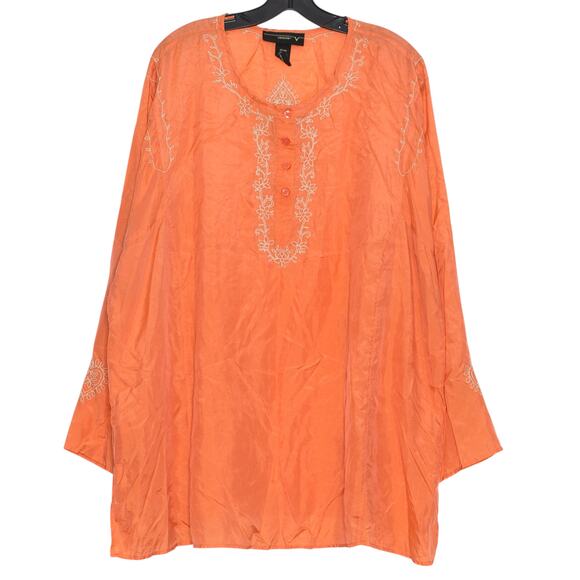 Venezia Top Silk Minimalist Coastal Boho Embroidered Summer Glam Orange 26/28 - Picture 1 of 5